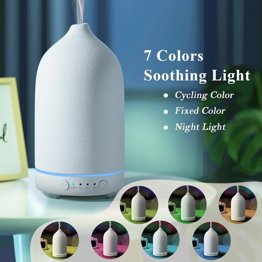 100ML Ceramic Ultrasonic Essential Oil Diffuser – Aroma Humidifier with Timer & 7-Color LED Lights