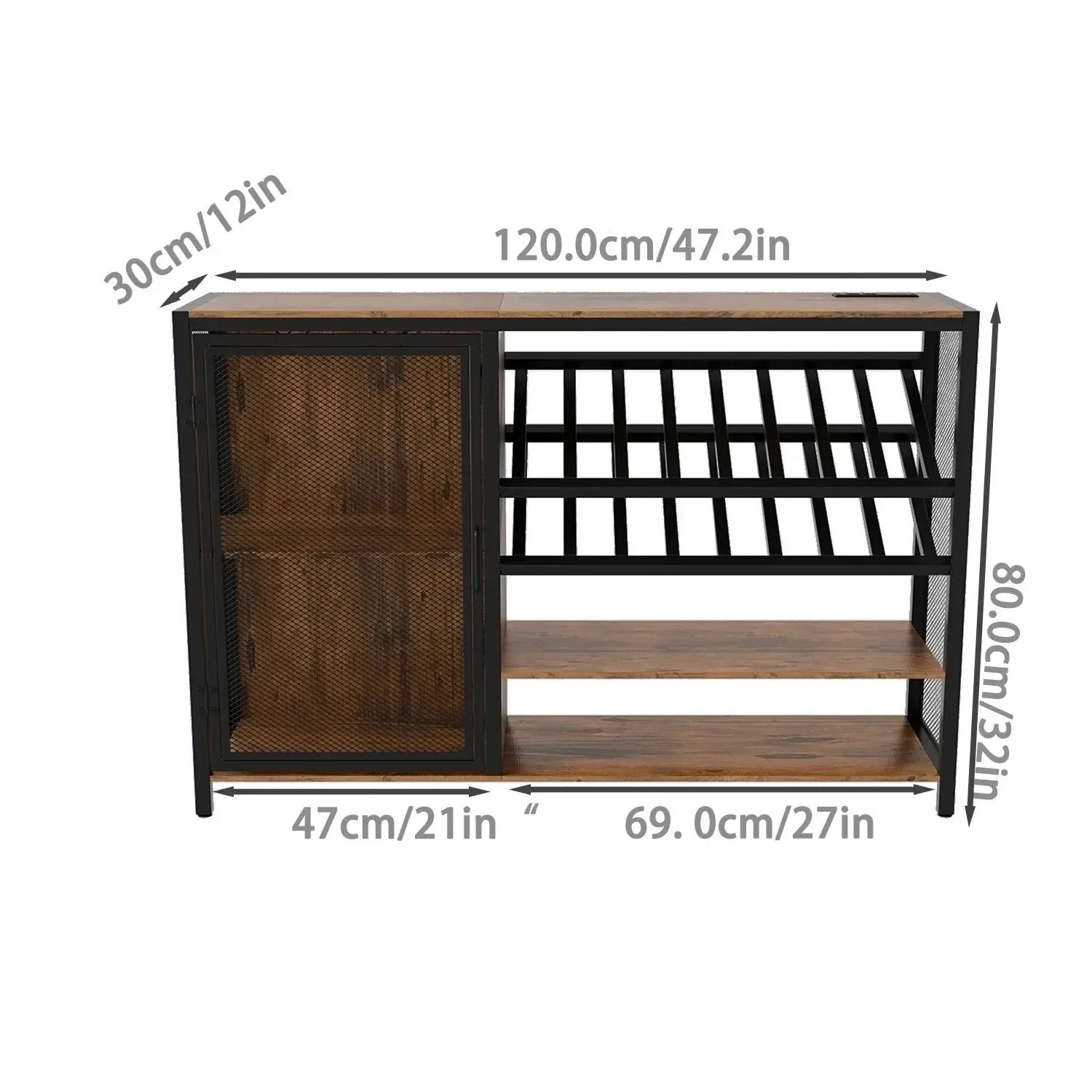 Wooden Wine Cabinet – Beverage Bar Cabinet with Mesh Storage