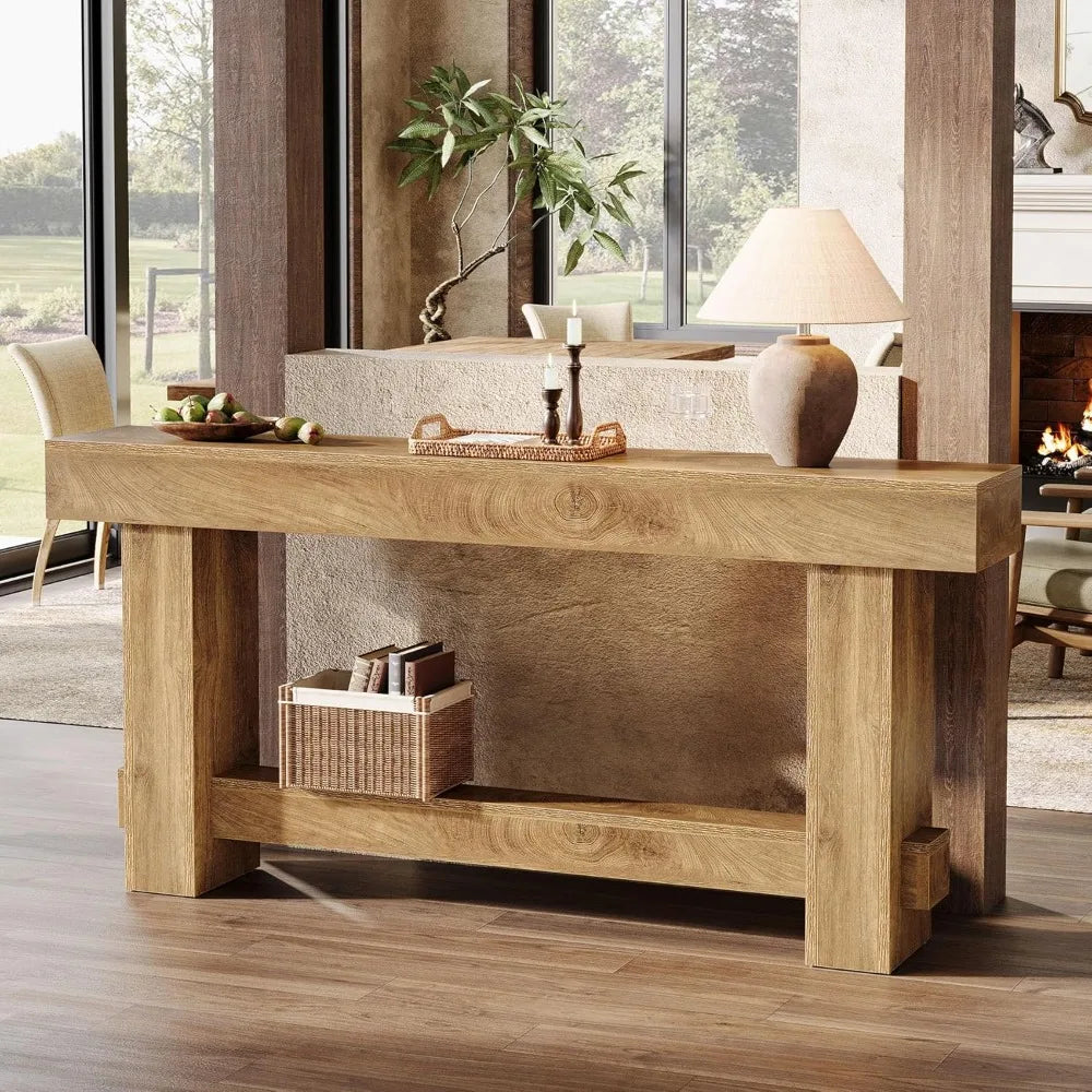 70.9 Entryway Console Table, Extra Long Wooden Farmhouse Sofa Table Behind Couch, Modern Rustic Foyer Stand