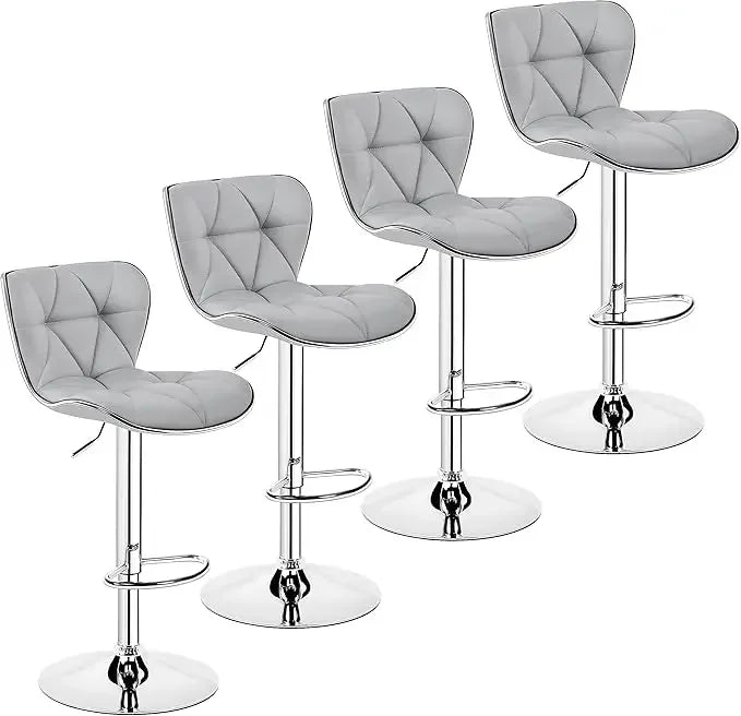 Adjustable Swivel Bar Stools – 4-Piece PU Leather Set with Shell Back