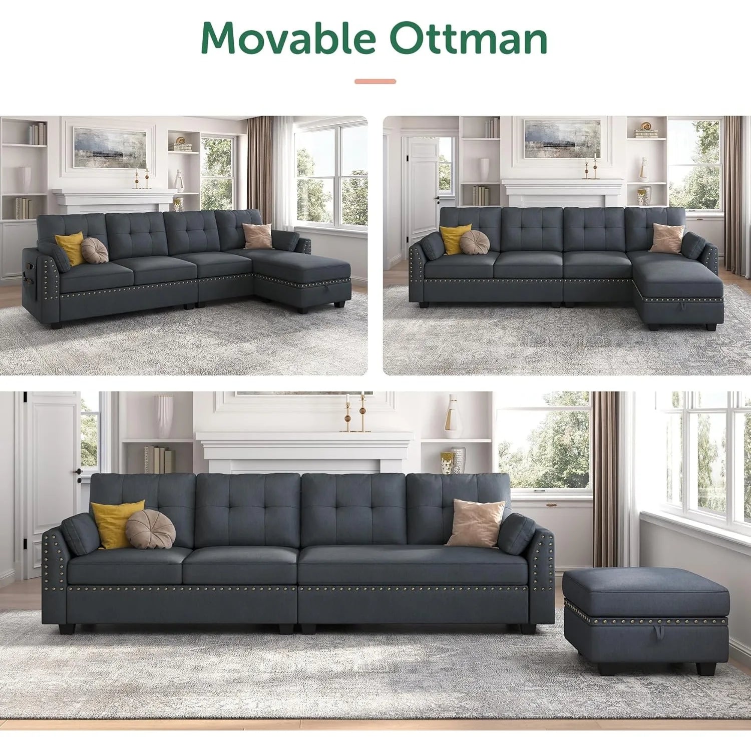 Convertible Sectional Sofa L Shaped Couch Reversible Sectional for Small Apartment, Bluish Grey