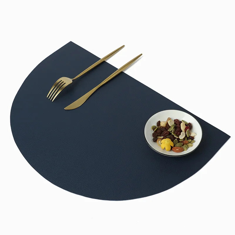 PU Leather Placemat for Table Insulation Pads Tableware Waterproof Oil-proof Semicircle Table Mats Home Decoration Kitchen Tool