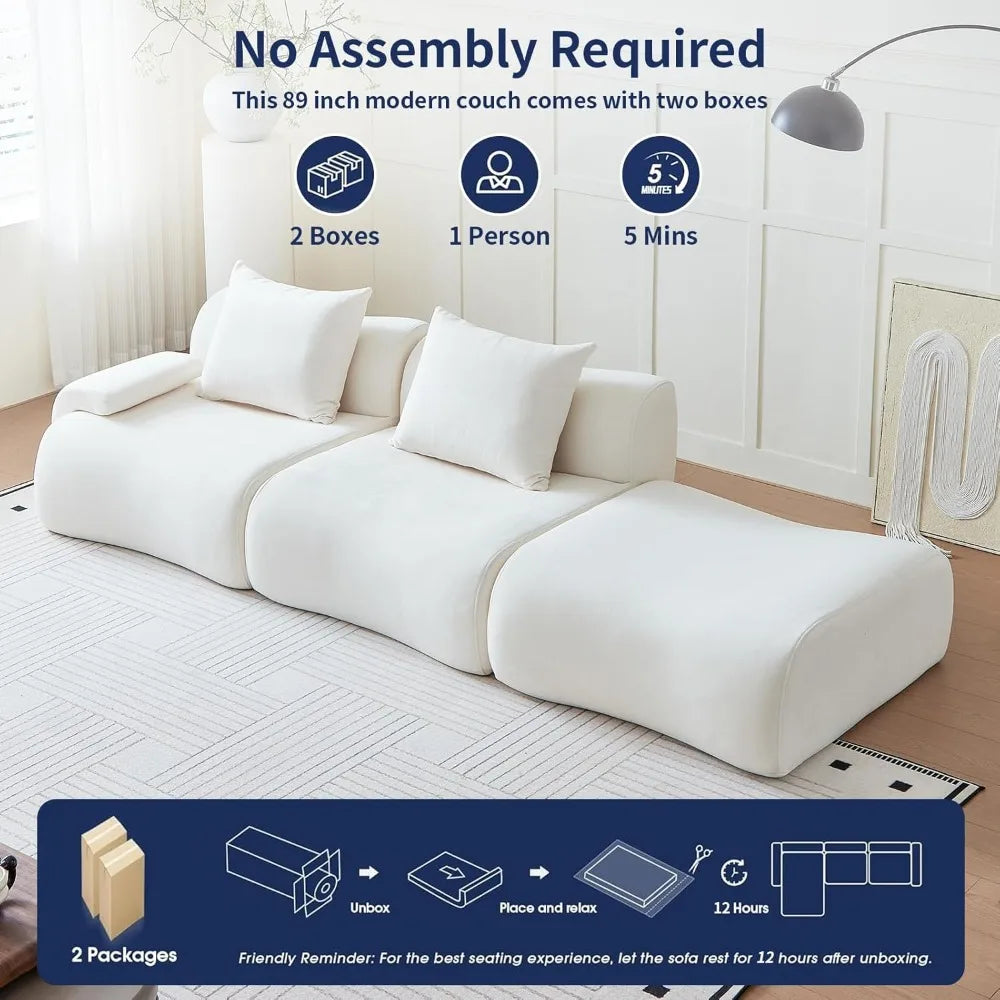 Modular 114 Sectional Sofa for Living Spaces, Boneless Couch in Box, Memory Foam Couches for Apartments, Cloud-Like Comfort