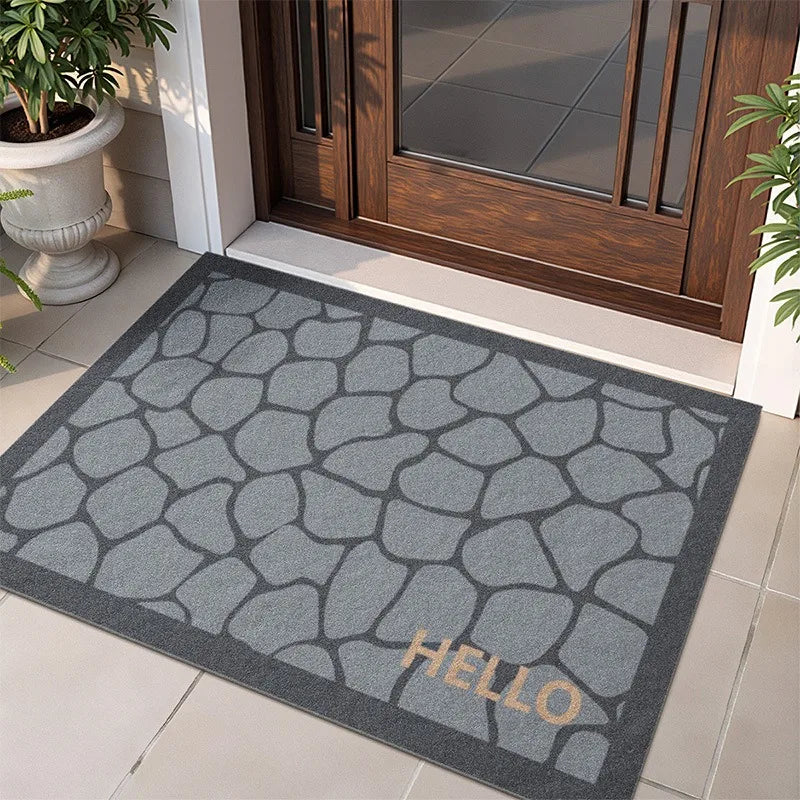 Geometric Pattern Door Mat with Hello Design Floor Mat for Home Entrance Decor, Durable and Easy to Clean, Adding Modern Style