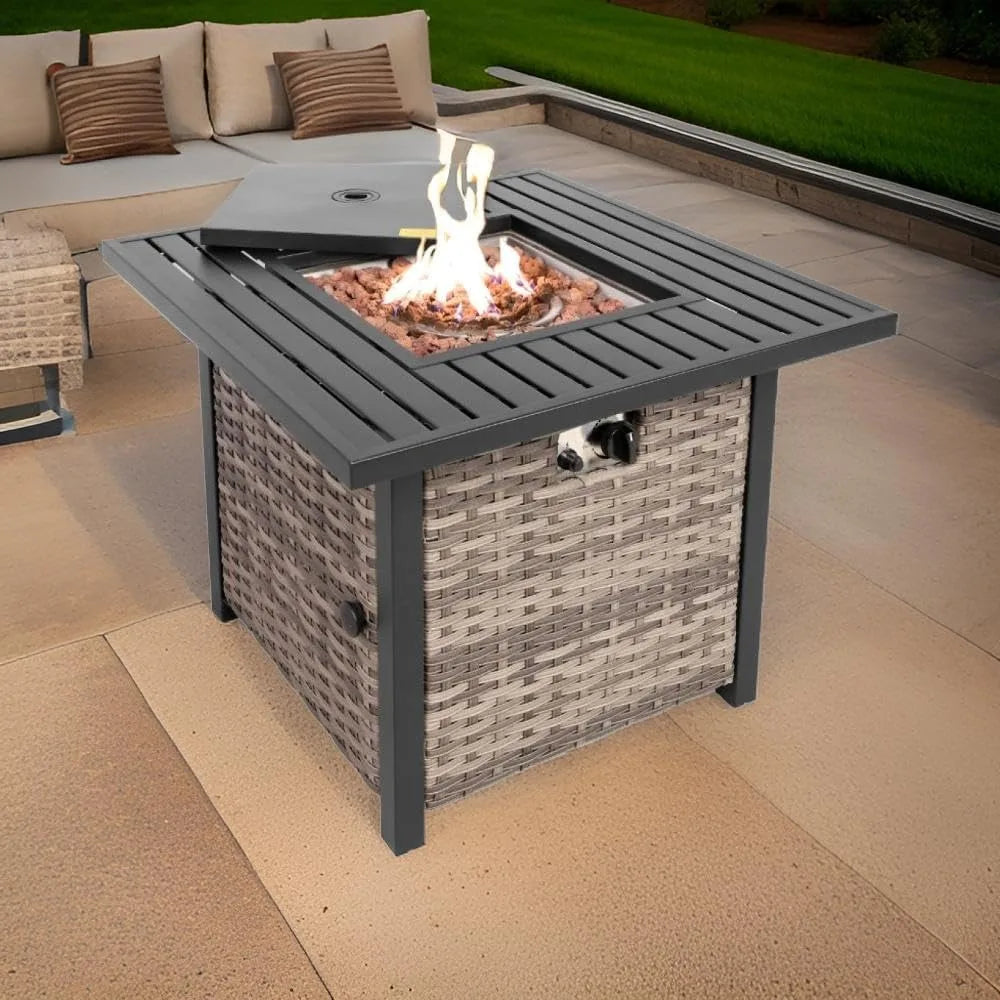 Fire Pit Table Outdoor Firepit 50,000 BTU Firepits for Outside with Lava Rocks and Removable Lid Metal Fire Pits for Outside