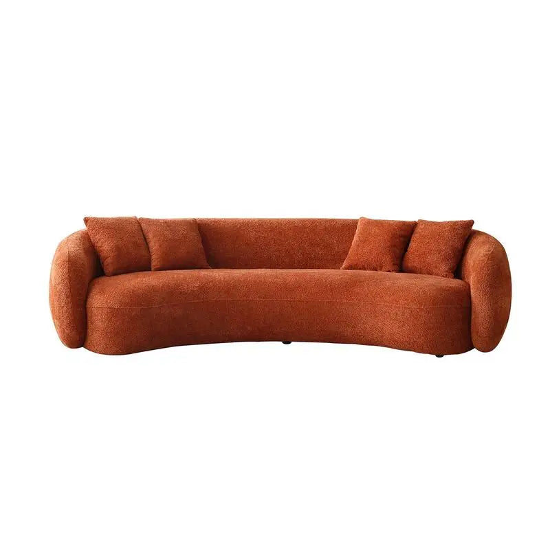 Modern Curved 5-Seater Boucle Sectional Sofa in Orange Teddy Fleece - Half Moon Design, Leisure Couch for Boho Living Room