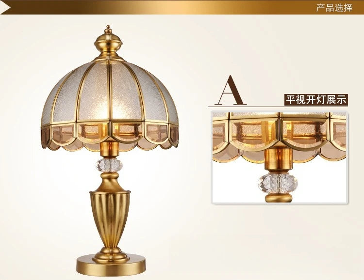 European Modern Brass Luxury Gold Glass Table Lamp LED for Living Room Study Bedroom Retro Decorative Bedside Lamp Decor Home