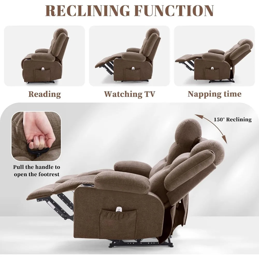 Oversized Recliner Sofa with Heat and Massage, Wall-Hugger Reclining Sofa with USB Port and Cup Holders, Large Big 3-Seater RV R