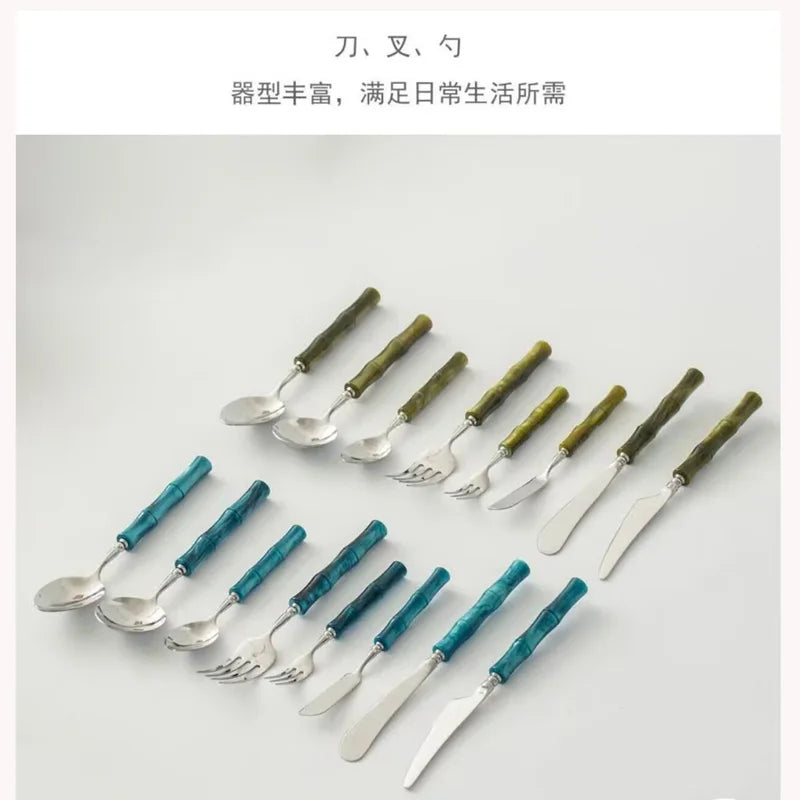 GH off-white acrylic handle 304 stainless steel cutlery cutlery knife fork spoon restaurant hotel high-end exquisite set