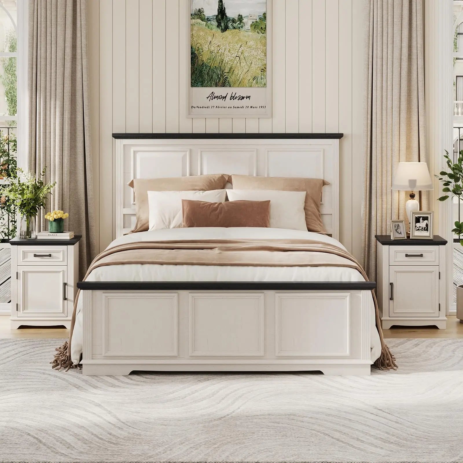 Vabches Nightstand with Drawers & Storage Cabinet Wooden Bedside Table Modern Small Side Table End Table for Bedroom Furniture