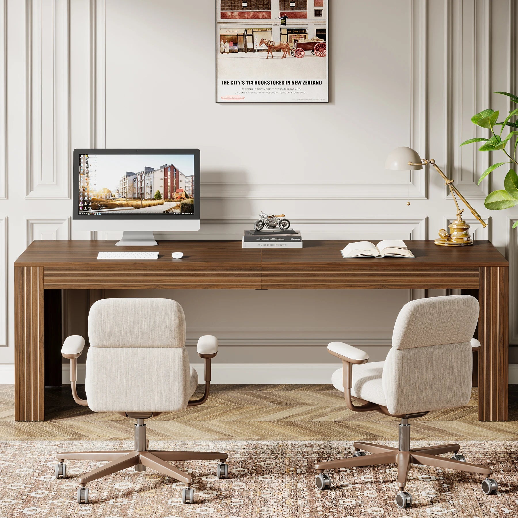 Tribesigns 79-Inch Extra Long Desk, Two Person Double Desk for Home Office, Wooden Long Computer Desk Writing Table for Office