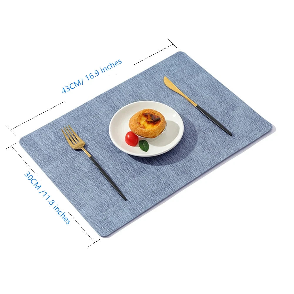 Dual-Sided PU Canvas Texture Placemat,Waterproof Heatproof 43x30cm Non-Slip Dining Table Mat,Washable for Home and Hotel Use