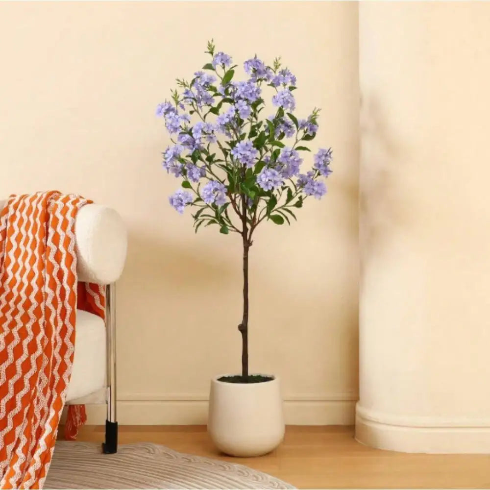 Artificial Tree,  Artificial Disassembled Blue Snowflake Tree with Oval White Pot - Artificial Tree for a Festive Atmosphere