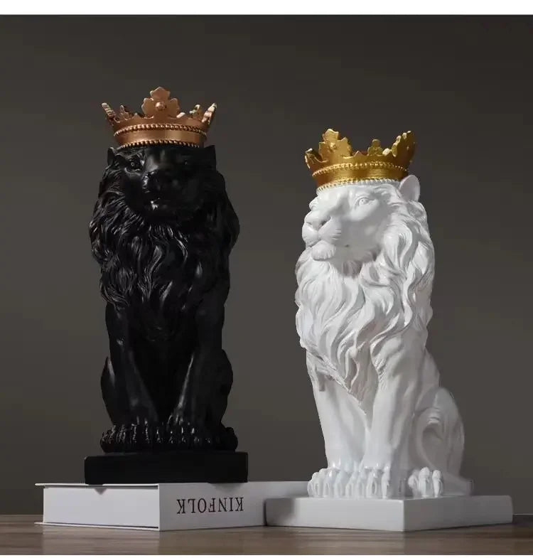 1pc Lion Animal Figurines Resin Crown Lions Statue Handmade Artwork Gift Home Office Decor Ornament Living Room Desk Home Decor