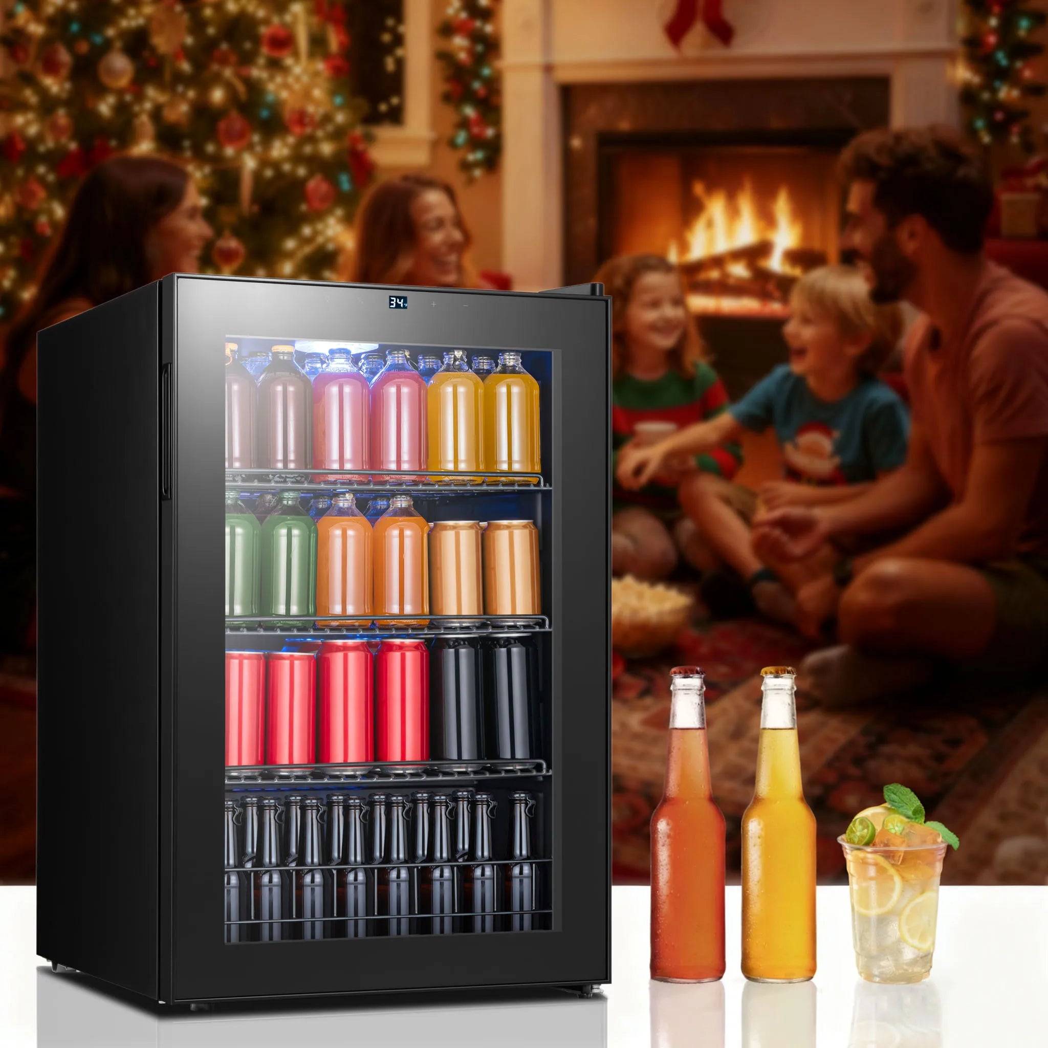 Beverage Refrigerator Cooler - Wine Cabinets, 46/62/88/95/130 L Drink Mini Fridge 34°F-54°F Digital Temperature Control for Home