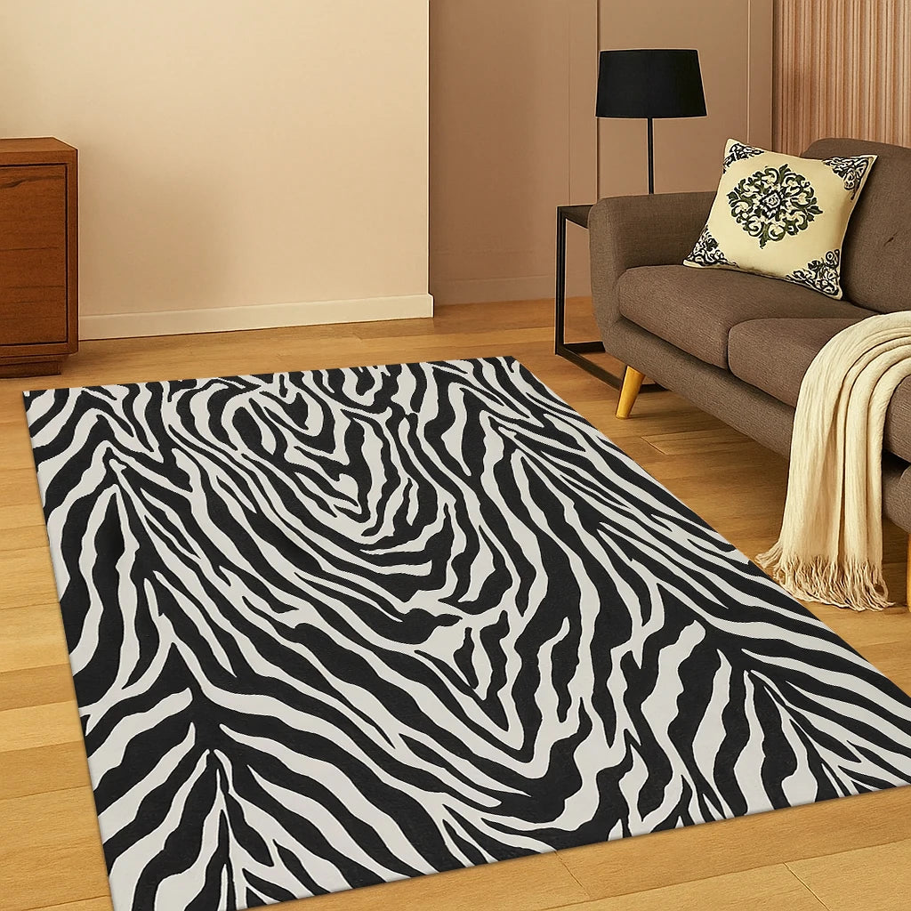 3D Zebra Stripe Leopard Print Tiger Stripe Carpet Rug for Playroom Bedroom Living Room Sofa Doormat Decor, Kid Game Non-slip Mat
