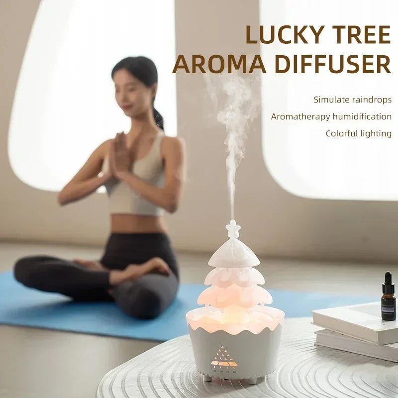 Lucky Tree Aromatherapy Diffuser Water Drip Raindrop Air Humidifier Rain Cloud with Remote Control for Christmas Gift