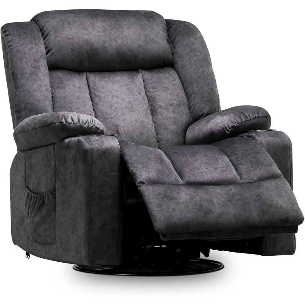 360 Degree Swivel Rocking Recliner Chairs with Cup Holders, Upholstered Fabric for Adults, Manual Recline Single Sofa for Living