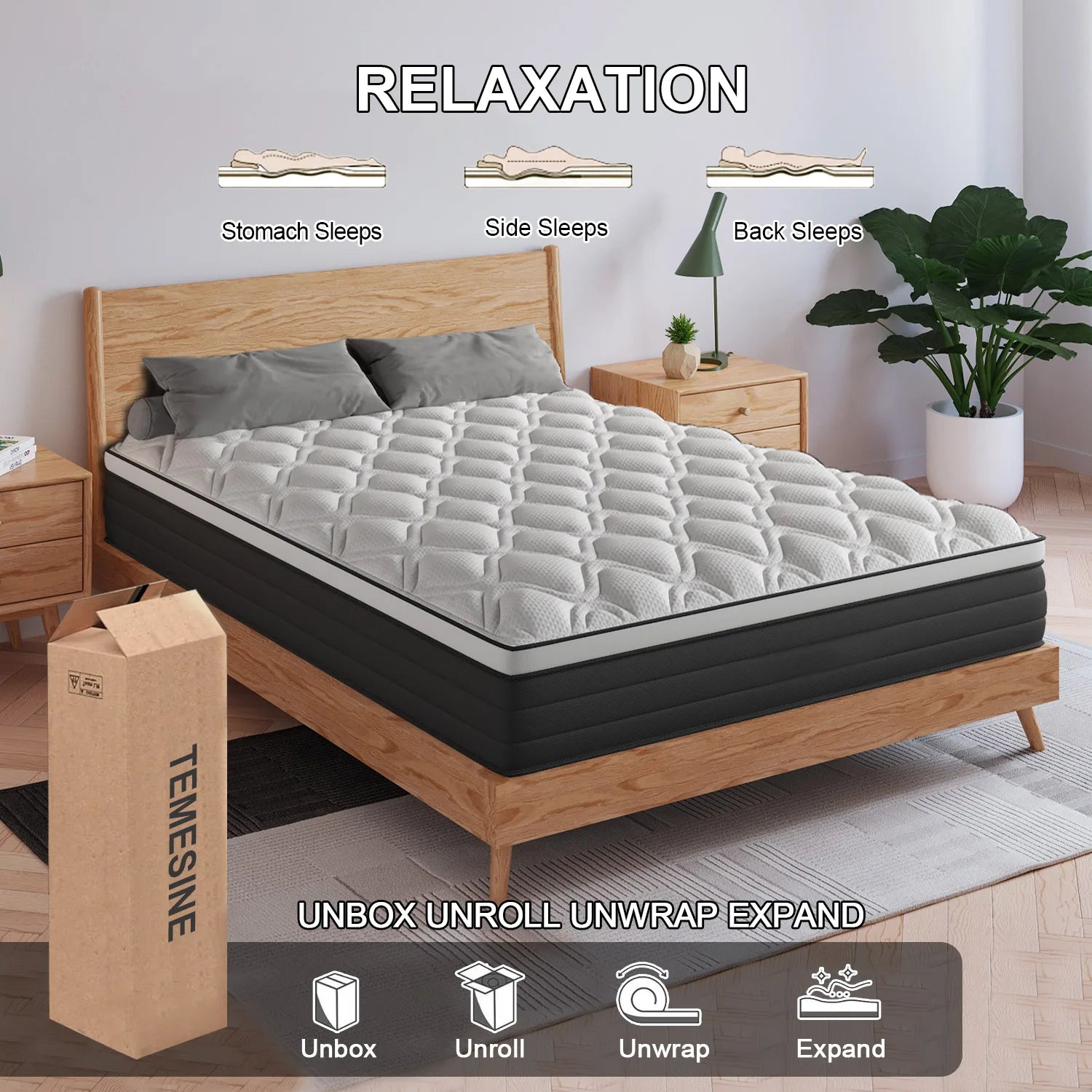12Inch Gel Memory Foam Hybrid Pocket Spring Mattress Twin Full Queen King Bed Mattress In A Box, Medium Firm Motion Isolation