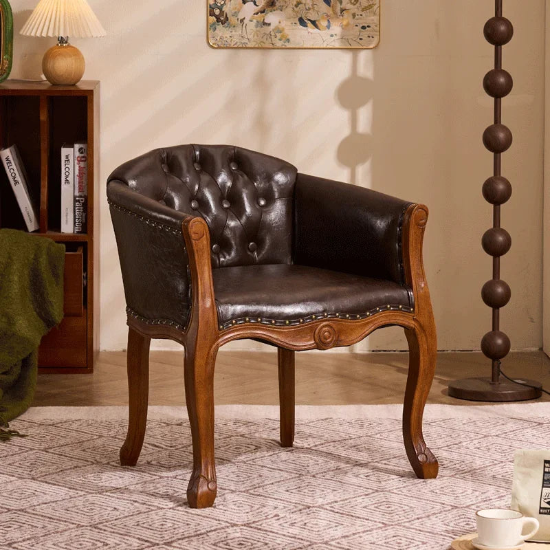 European Solid Wood Leisure Sofa Chair – Antique-Style Accent Armchair