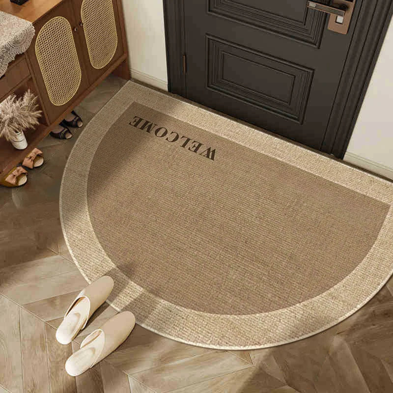 Simple semicircular crystal velvet door mat home non-slip foot mat porch mat bathroom mat