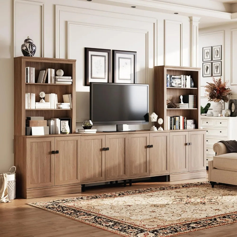Entertainment Center with Bookshelves for TVs up to 75", Farmhouse Wall Unit TV Stand with Doors, Media Console Table for Living