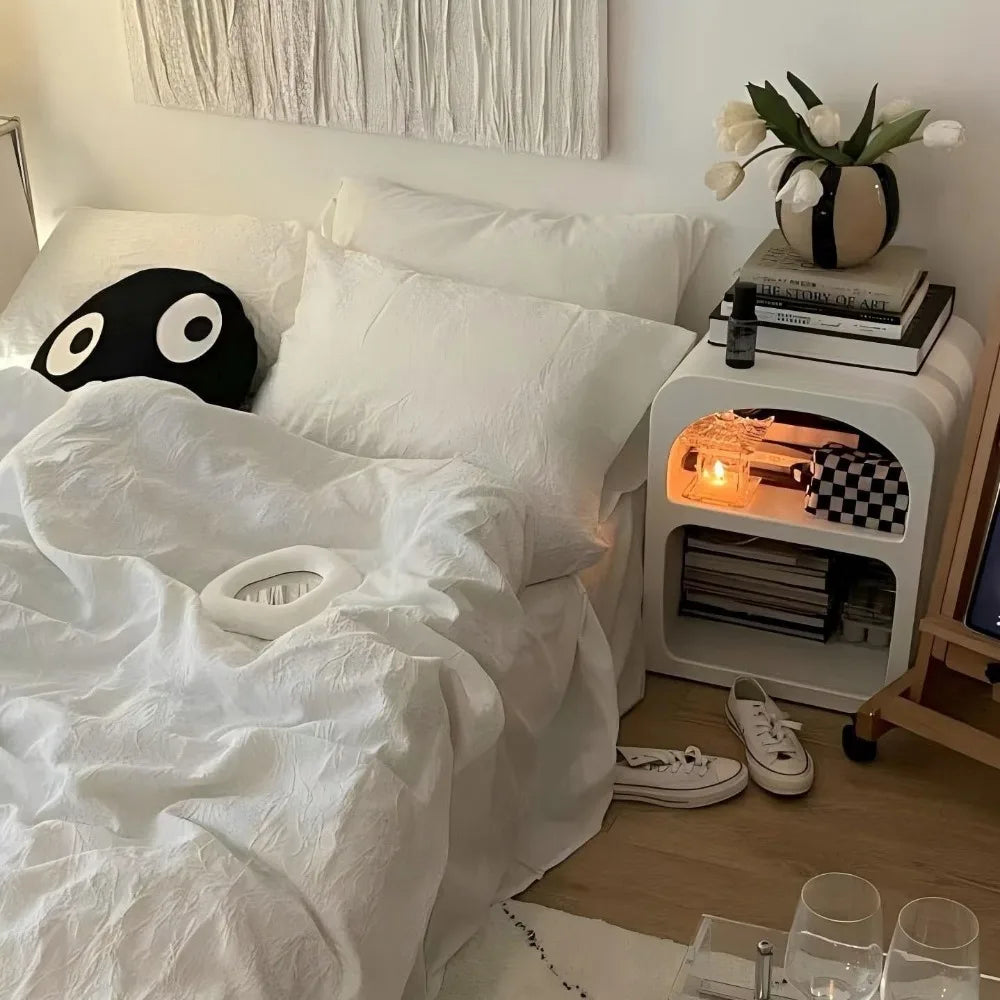 21.6 Inch Modern Nightstand - Two Tier Storage, Compact Bedside Table for Home Office or Bedroom Corner, Ready to Use