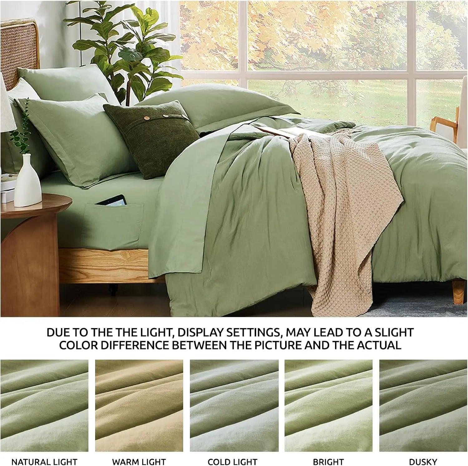 Queen Comforter Set-7 Pieces Sage Green Soft Bed in a Bag Queen with Fitted Sheet,Flat Sheet, 2 Pillow Shams, and 2 Pillowcases