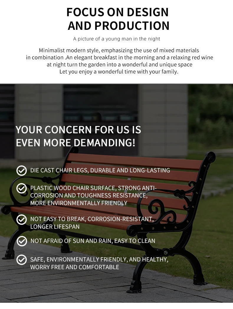 High Quality Outdoor Metal Bench Garden Park Chair with Environmental Protection Plastic Wood Wave Shape