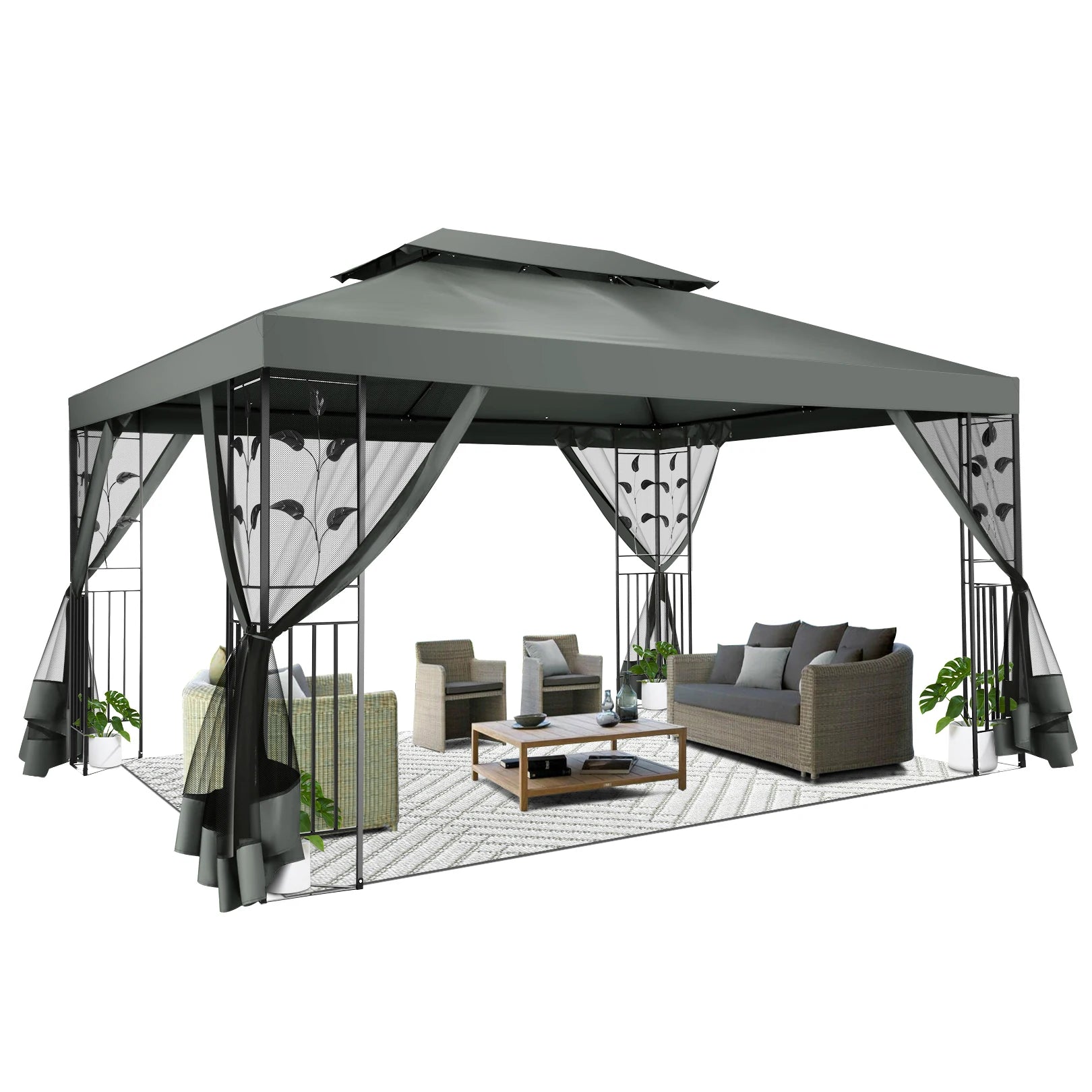 10x13 Outdoor Gazebo on Clearance with Mosquito Netting and Ventilated Double Flat Roof,All Weather for Patio,Backyard,Garden