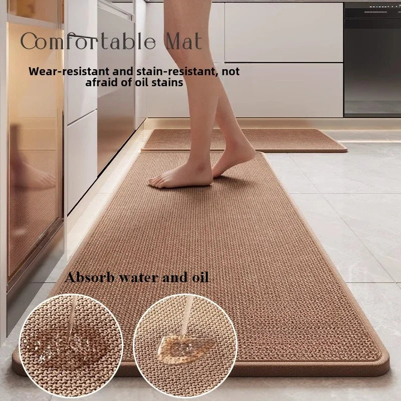 Cartoon Printed Linen Kitchen Floor Mat, Water and Oil-absorbing Kitchen Rug, Non-Slip Rubber Backing, Doormat Bath Mats