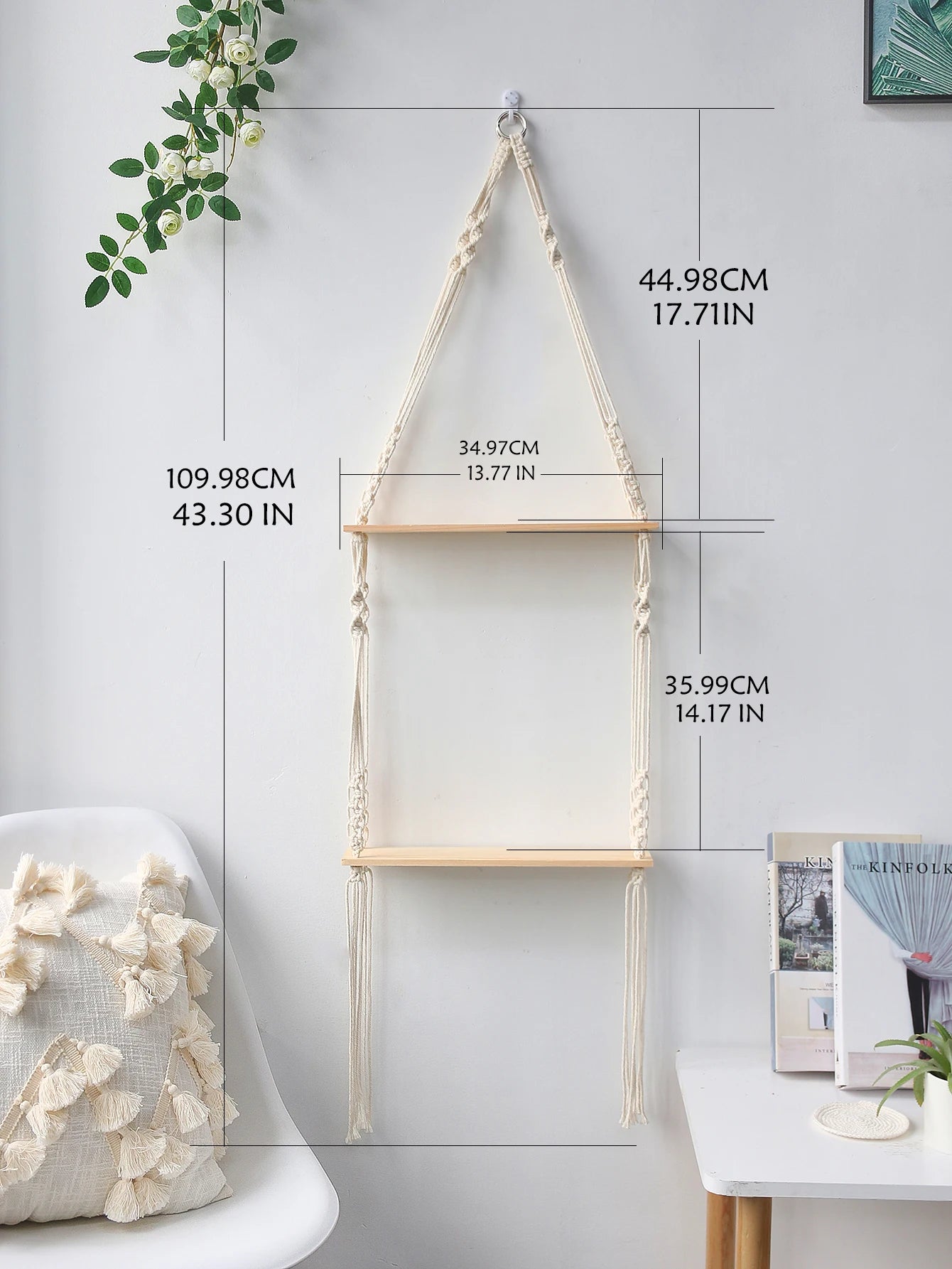 Wooden Wall Shelf Macrame Display Stand Boho Art Home Decoration Floating Shelf Nordic Wall Decor Living Room Nursery Aesthetics