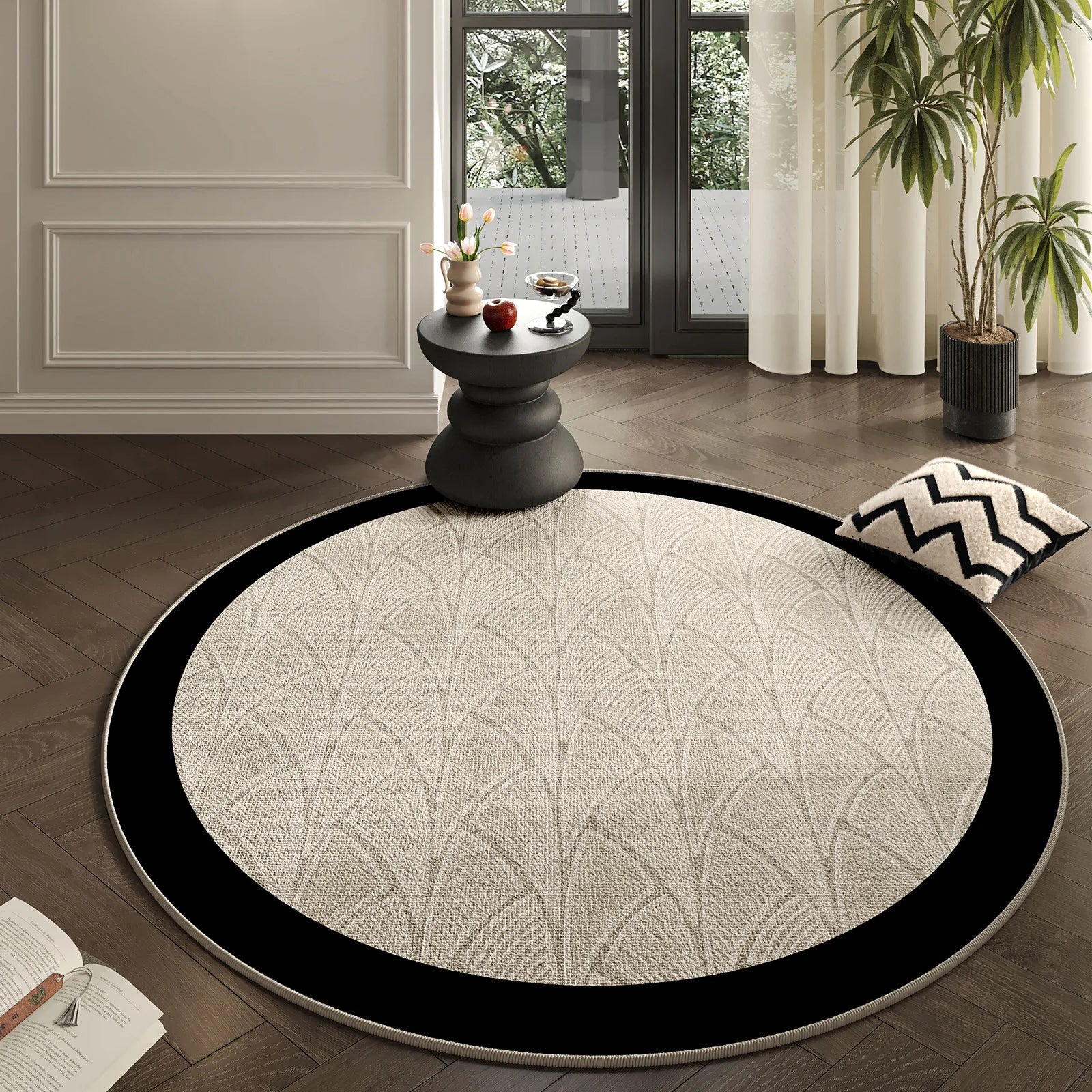 VIKAMA French-Style Round Imitation Cashmere Carpet Non-Slip Living Room Sofa Coffee Table Bedroom Bedside Floor Rug Home Decor