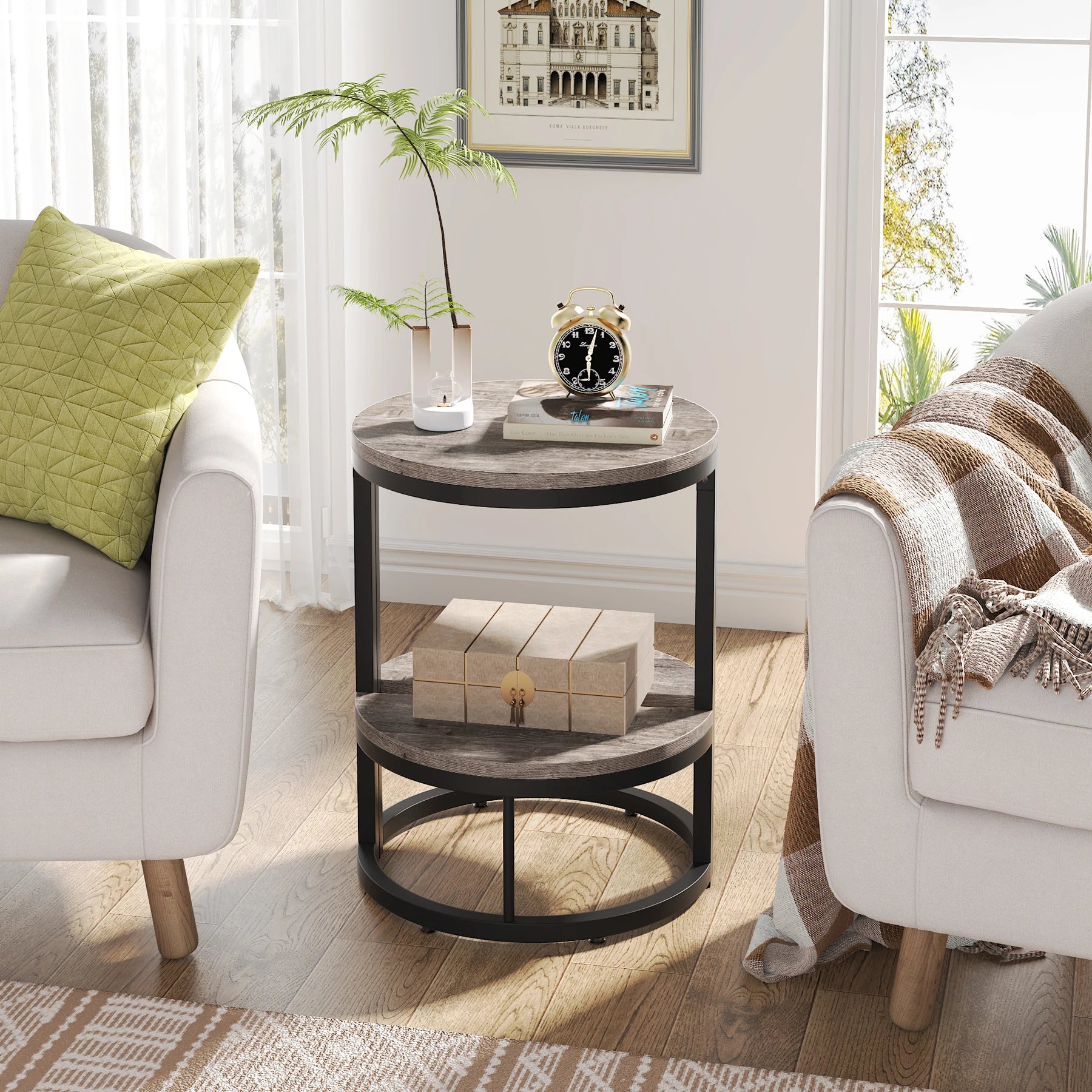 Tribesigns End Table Semi Circle, Small Half Round Side Table with Storage Shelf, Accent Table Slim C Table for Sofa Couch