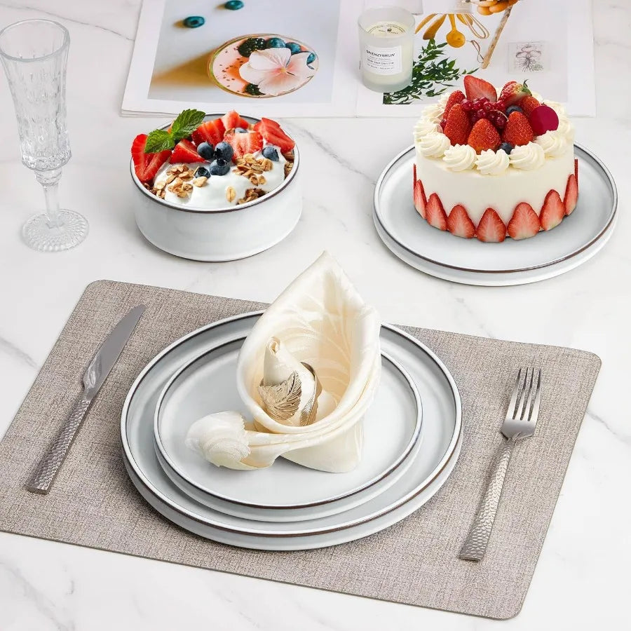 24-Piece Stoneware Dinnerware Set – Rustic Plates and Bowls Tableware Collection