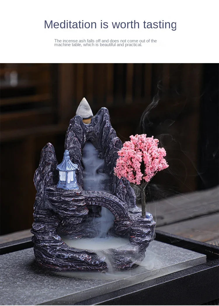 2024 Resin Reflux Incense Burner Tower Sandalwood Decoration Home Indoor Aromatherapy Mosquito Repellent Incense Burner Ornament