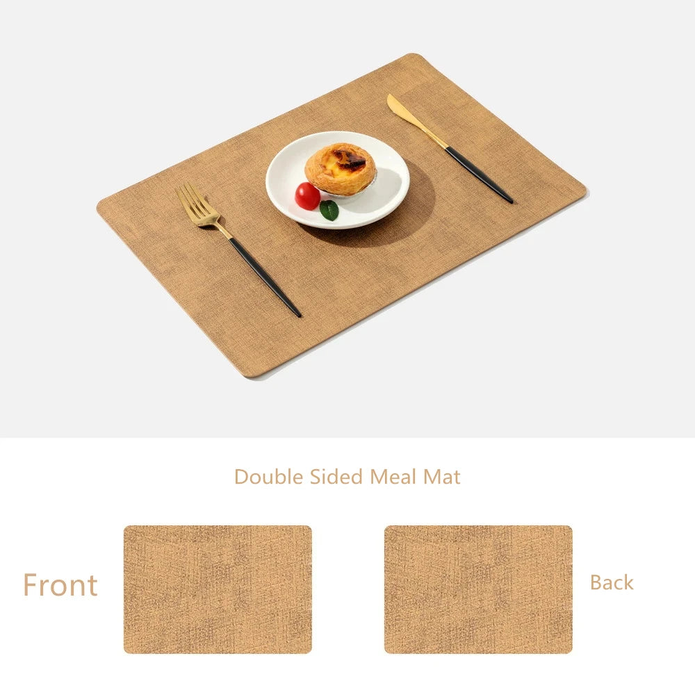 Dual-Sided PU Canvas Texture Placemat,Waterproof Heatproof 43x30cm Non-Slip Dining Table Mat,Washable for Home and Hotel Use