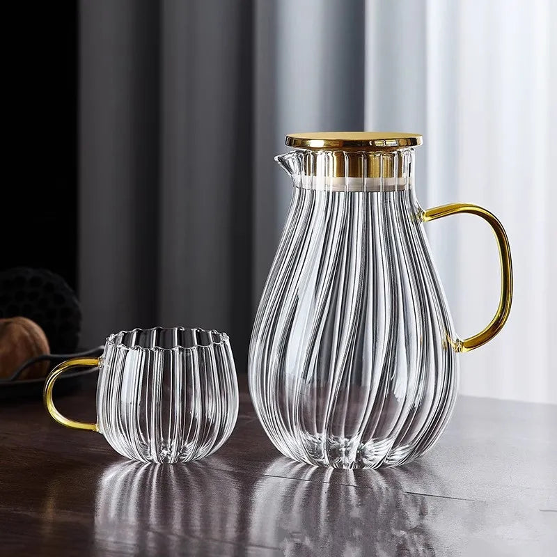 Vertical Stripes Water Bottle and Glass Cup Cold Kettle Glass Cup Boil Water Jug Coffee Glasses Juice Pitcher Tea Pot