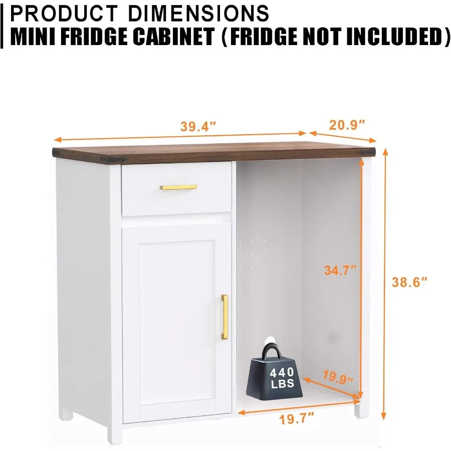 Compact Coffee Bar Cabinet with Mini Fridge Stand – 39.4″ Wide Tabletop