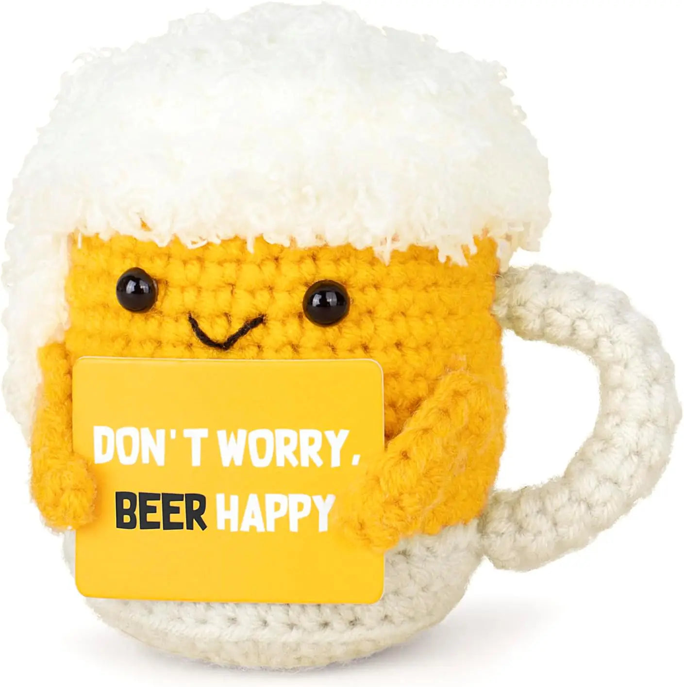 Handwoven Positive Energy Coffee Cup Plush – Funny Knitted Doll Desk Decoration