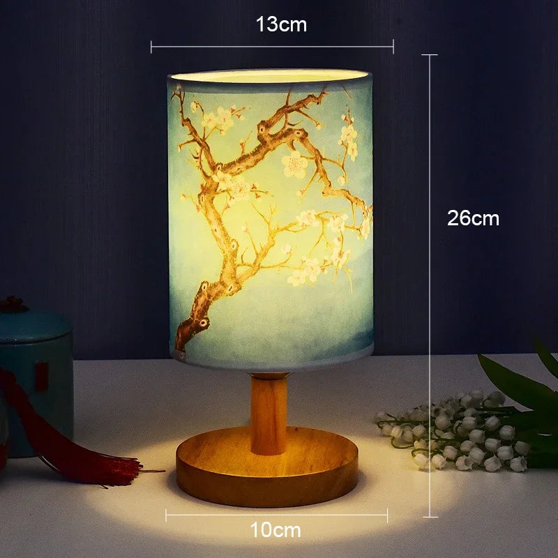 LED Table Lamps Decoration Plum Blossom Desk Dimmable EU Plug Night Light Chinese Style Fabric Simple  Bedroom Bedside Lights