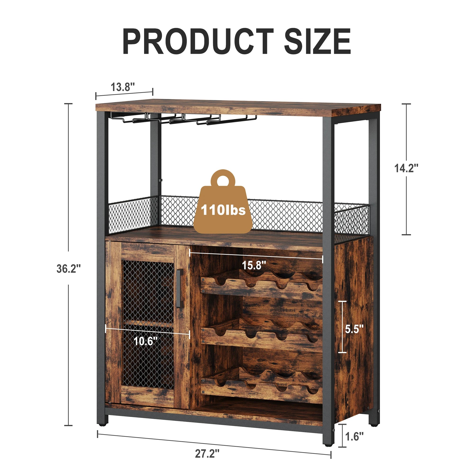 Industrial Wine Bar Cabinet – Removable Wine Storage with LED Lights