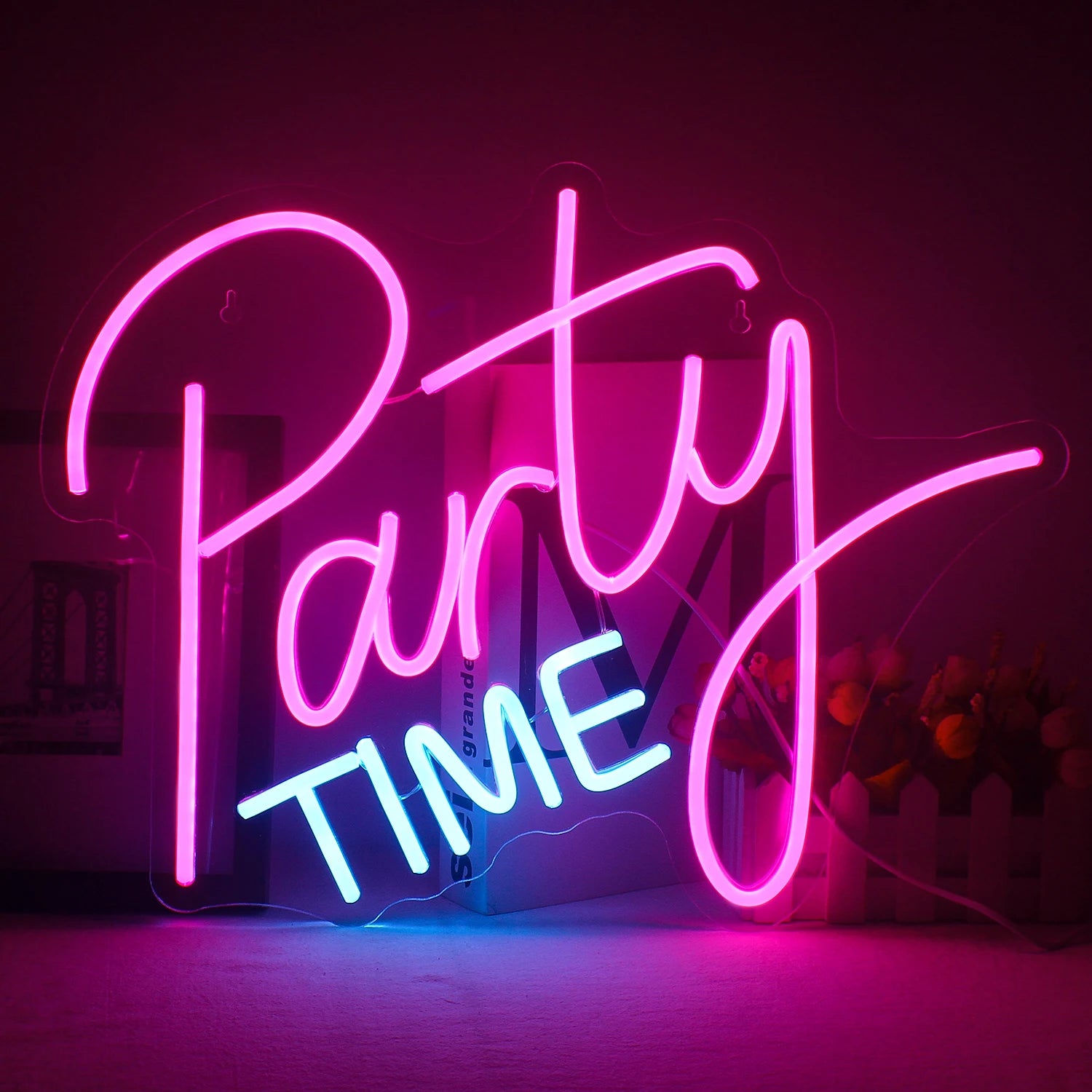 Party Time Neon Sign USB Powered Led Light Up Sign Home Room Decor For Party Bar Birthday Festival Pink Art Wall Decor