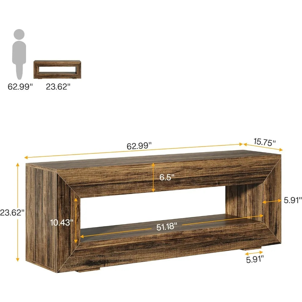 63" Farmhouse Console Table, Narrow Entryway Sofa Table for Behind Couch, Long Sofa Station, Retro Wooden Entryway Accent