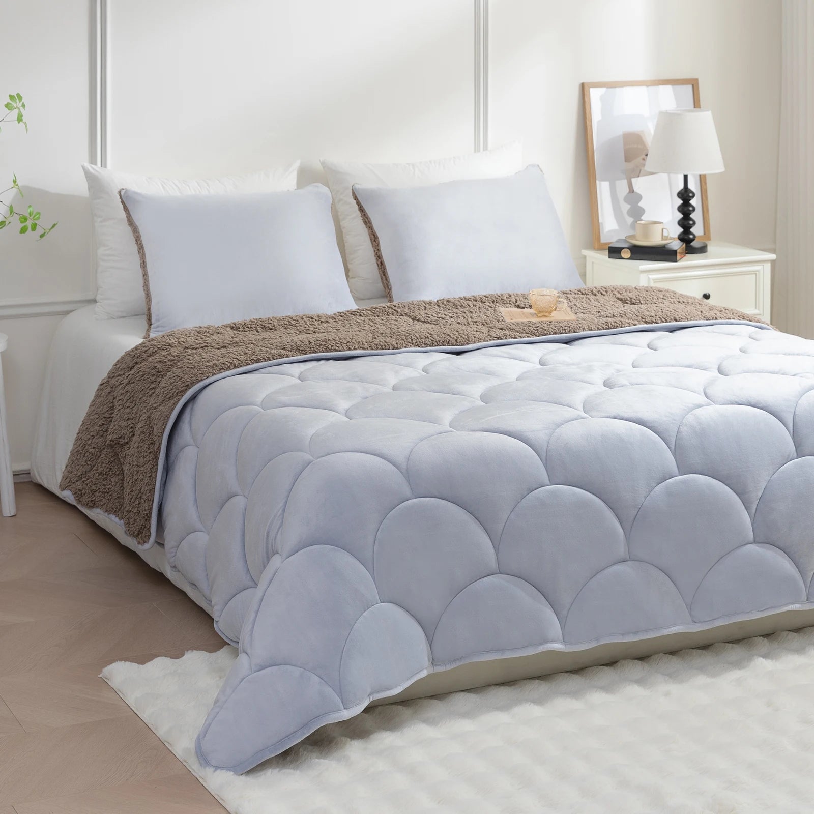 Sherpa Comforter Set , All Season Soft Warm Fleece Fall Blanket, Winter College Dorm Bedding Sets with  Pillow Sham