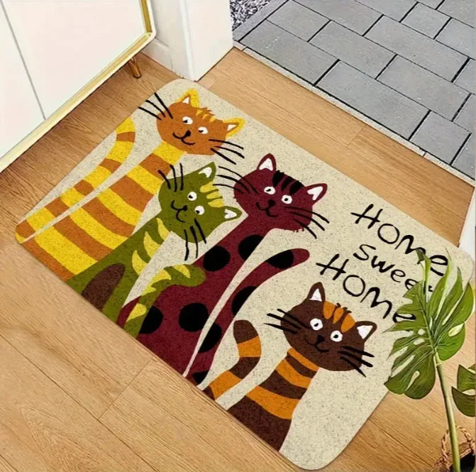 Cute Cat Pattern Door Mat "Goodbye" and "Hello!" Welcome Floor Mat Perfect Entrance Living Room Kitchen Door Mats Decoration