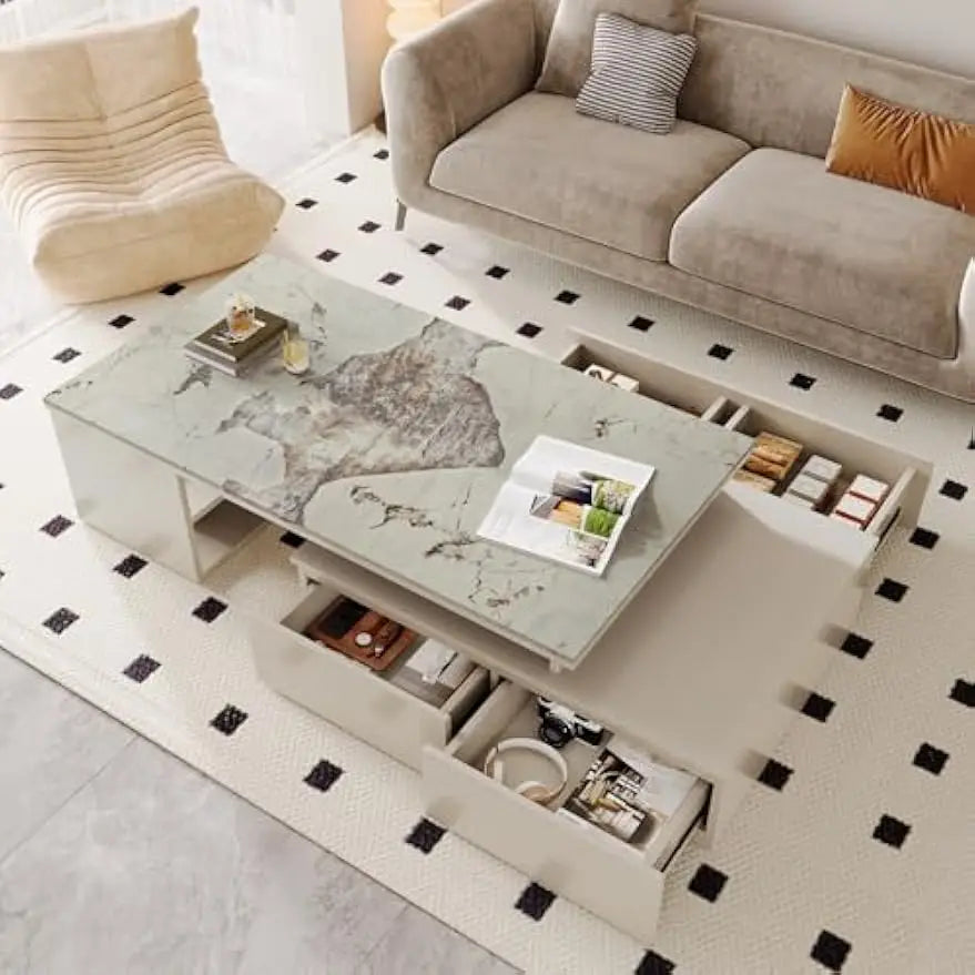 Extendable Coffee Table with Storage – Modern Center Table with 4 Drawers & Shelf (51”–71”)