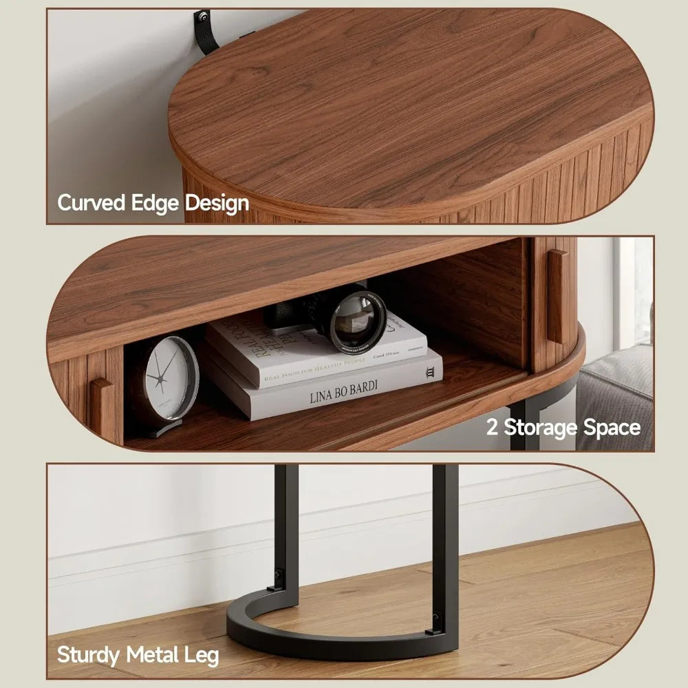 55 Inch Console Table with Sliding Door and 2 Drawers, Entryway Sofa Table with Metal Legs, Long Behind Couch Storage Furniture