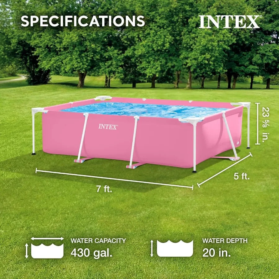 Rectangular Metal Frame Above-Ground Swimming Pool – 7′ × 5′ Backyard Pool (439 Gallons)