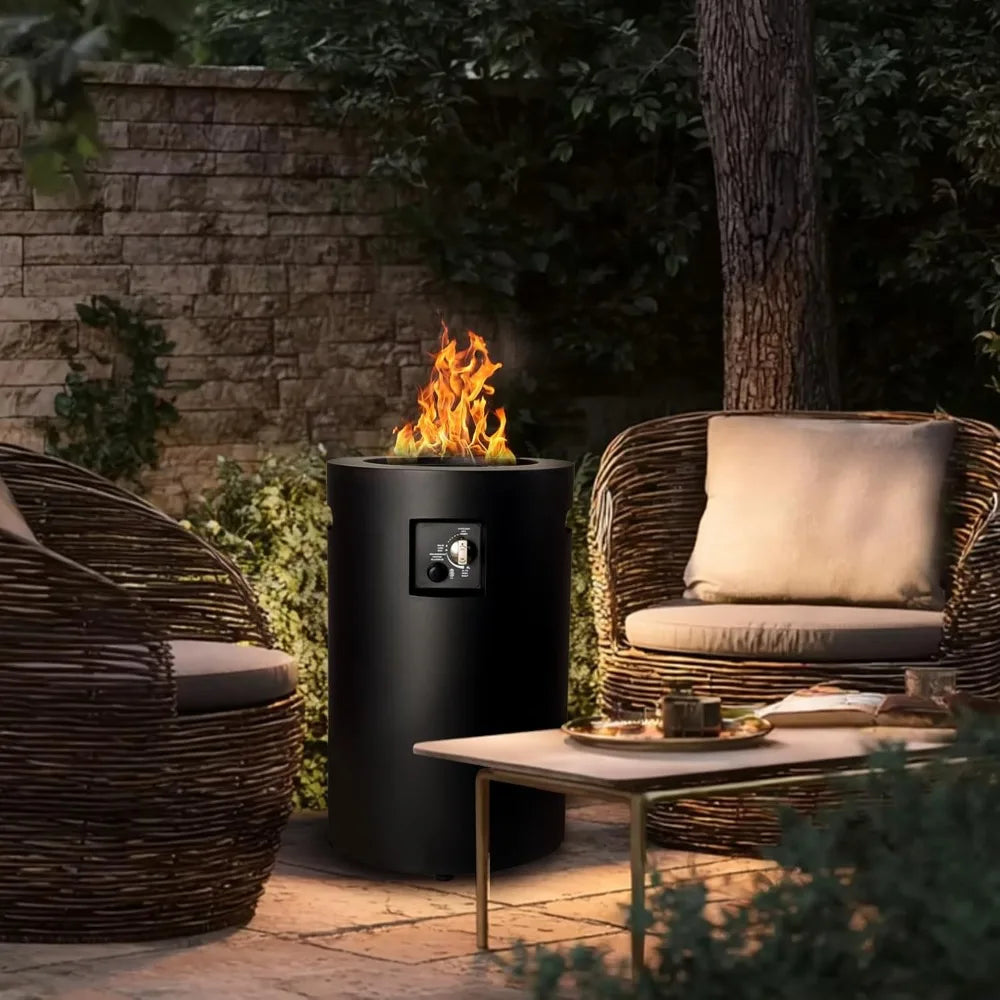 Propane Fire Pit Outside, Gas Fire Pit Round, 50,000 BTU Fire Column for Outside Patio, Garden, Backyard